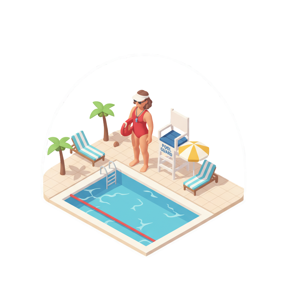 Isometric lifeguard by pool